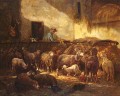Francés de 1813 a 1894Un rebaño de ovejas en un granero animalier Charles Emile Jacque